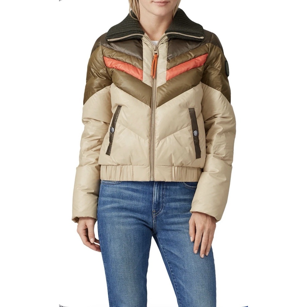 COACH Vintage Ski Goose Down Puffer Jacket S Green Chevron Retro Gorpcore Coat